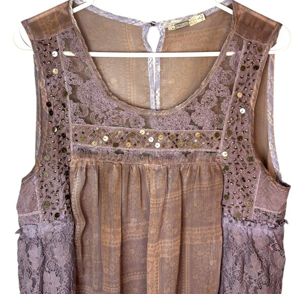 Gimmicks by BKE sleeveless lace panel top embroidered sequins romantic boho L - Picture 4 of 11